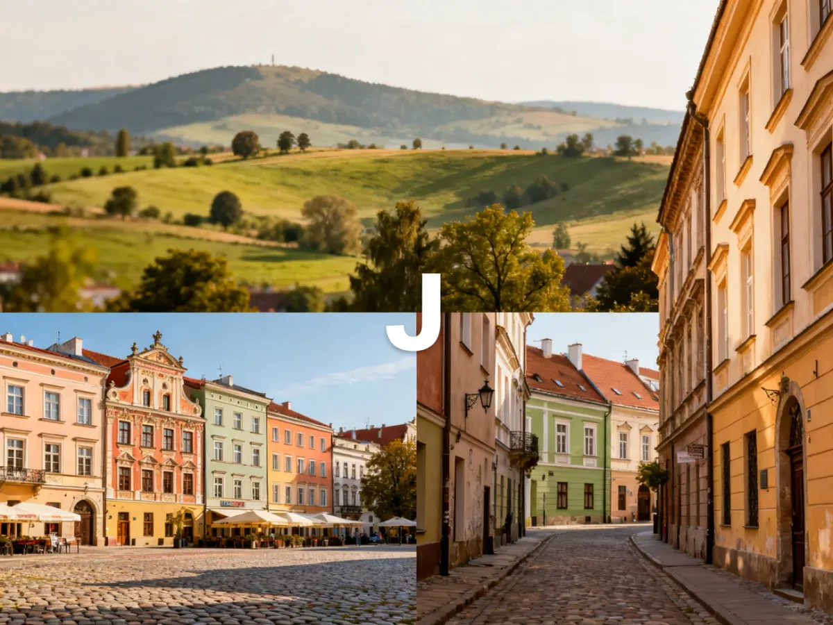 Zabytkowe polskie miasteczko otoczone zielonym krajobrazem