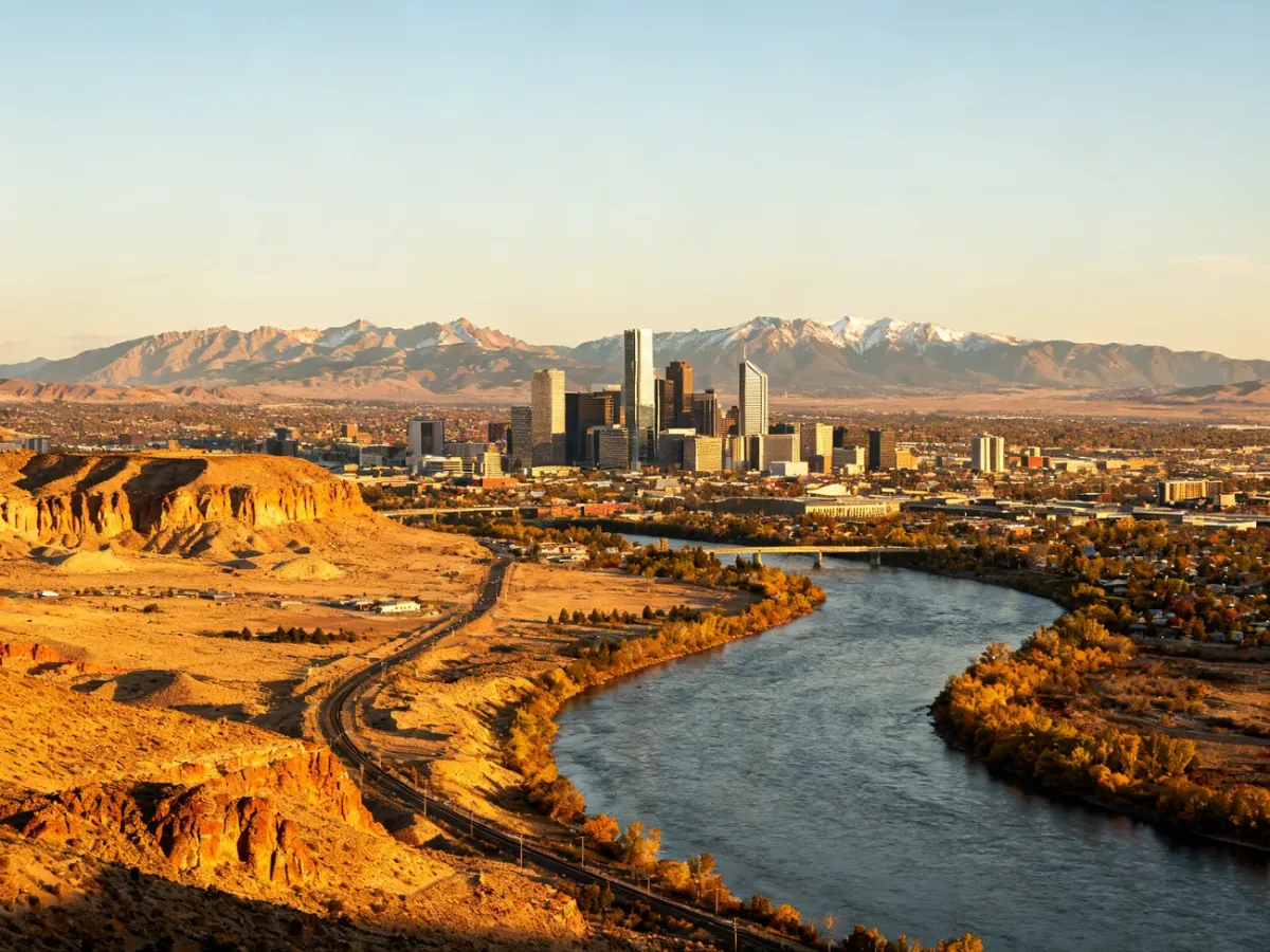 Krajobraz przedstawiający miasta obu Ameryk, w tym El Paso, Edmonton i wysokogórskie El Alto