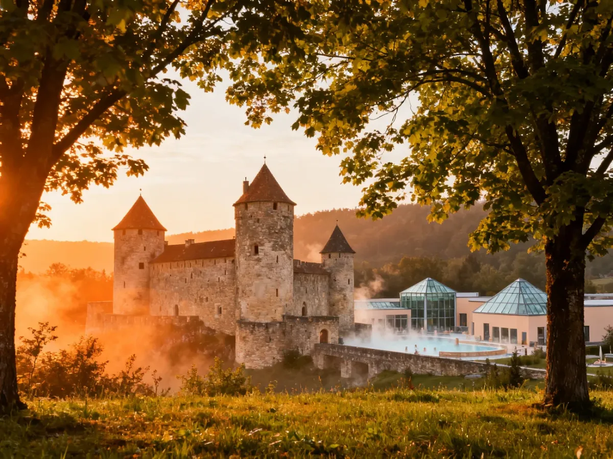 Historic castle and thermal spa landscape in Uniejów